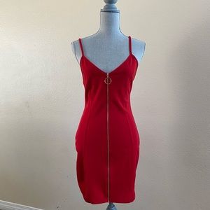 Windsor Red Spaghetti Strap Zip-Up Dress